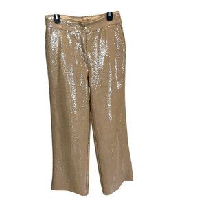 Elie Tahari The Sequined Holly Wide Leg Suit Pants Tan Brown Glam Party - Size 8